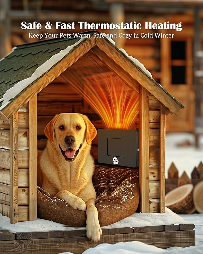 PETNF Dog House Heater, 32℉-122℉ Temp Control, Near-Silent No Fan & 30% Energy-Save ECO Mode, Overheat Protection & 6.6ft Chew-Resistant Cord, Outdoor Dog House/Chicken Coop, Puppies/Preg/Senior Dogs