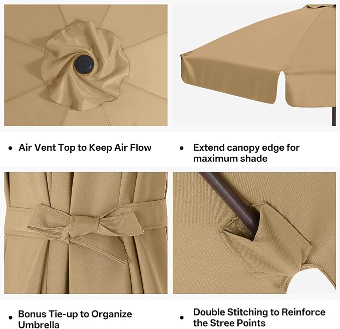 MASTERCANOPY Valance Patio Umbrella 10 ft Replacement Canopy for 8 Ribs-Khaki Canopy Only