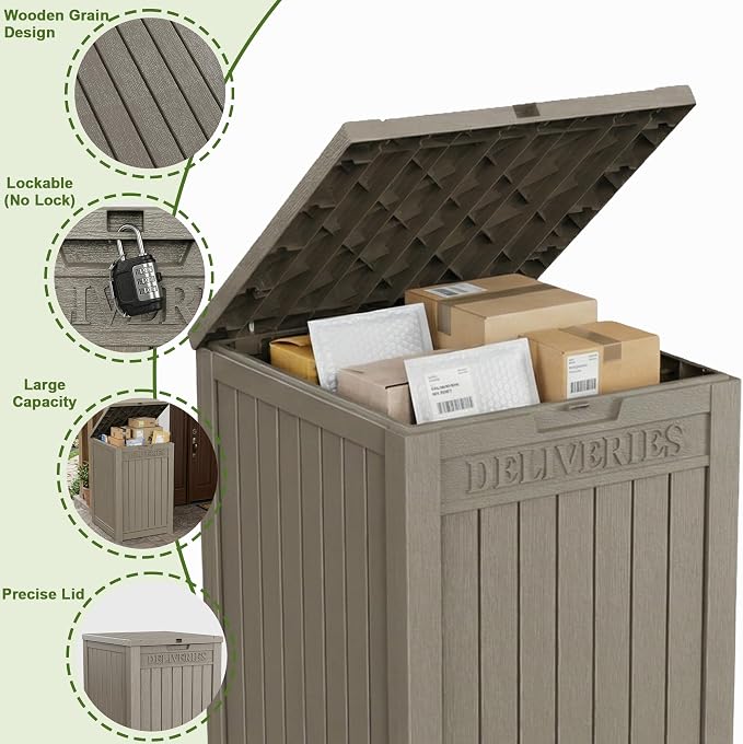 ROJIK Package Delivery Box 55 Gallon with Lockable Secure,Outdoor Package Drop Container Waterproof for Porch Patio and Curbside(Grey)