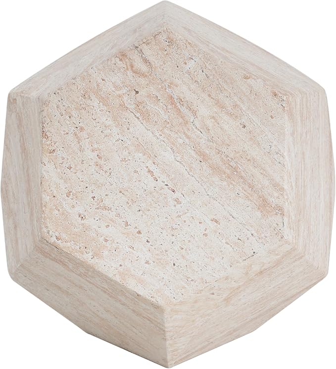 18.75" Outdoor Indoor Lightweight Concrete Side Table,Beige | Hexagonal Round Travertine Accent End Table