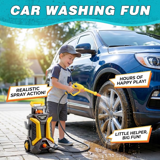 Kids Car Wash Toy Pressure Washer Playset with 1.3L Tank & Manual Pump Spray Gun, Outdoor Summer Water Toys for Toddlers, Portable Cleaning Pretend Play Gift for Boys Girls Ages 3+