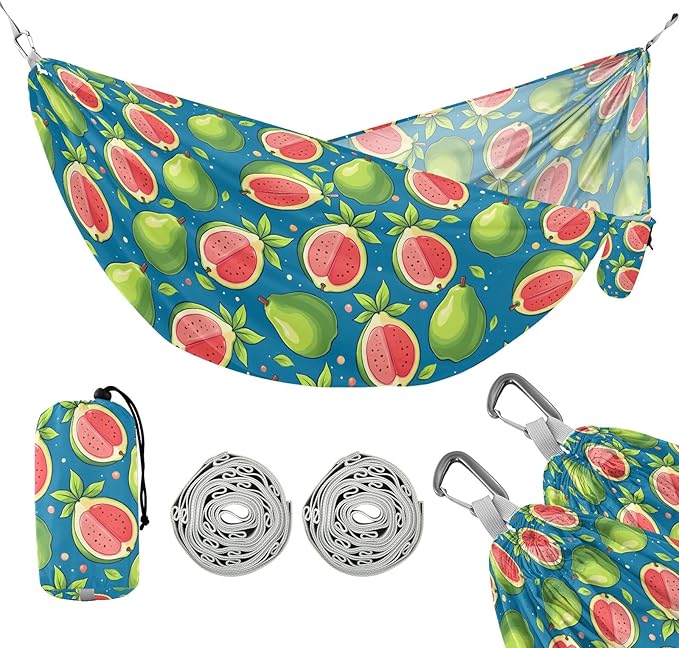 Camping Hammock Outdoor Hammocks for Outside Green Guava Beach Trees Portable Lightweight with Pockets Tree Straps Indoor