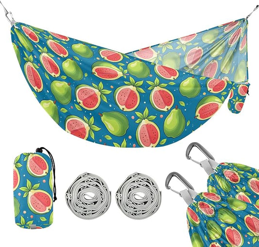 Camping Hammock Outdoor Hammocks for Outside Green Guava Beach Trees Portable Lightweight with Pockets Tree Straps Indoor