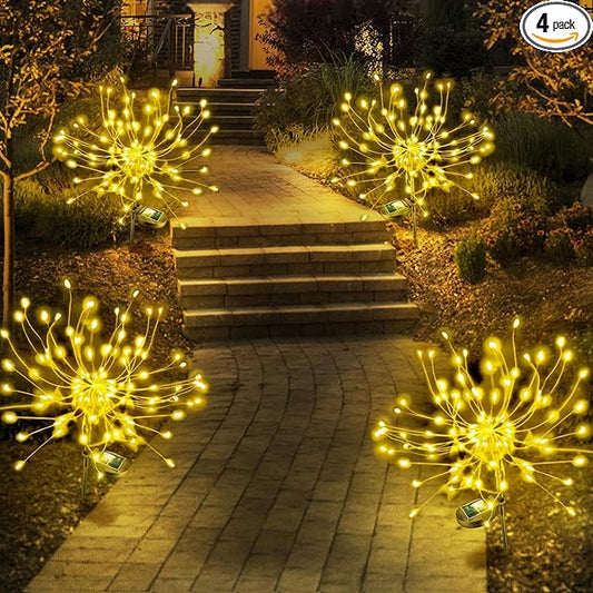 Anordsem Solar Garden Lights Outdoor: 4 Pack Bendable Copper Wire with 120 LED Twinkling Firework - Waterproof DIY Warm Fairy Decorative Yard Patio - Gardening Gifts for Parents Homeowner