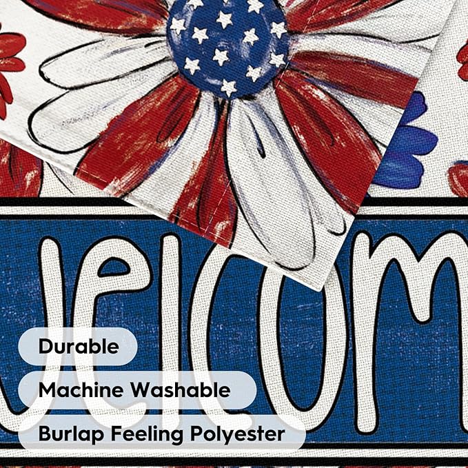 AVOIN colorlife Patriotic 4th of July Garden Flag 12x18 Inch Double Sided Outside, Welcome Floral Daisy Yard Outdoor Decoration