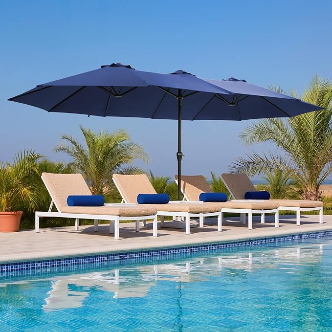 Ayge 15FT Patio Umbrella with Base,Large Outdoor Double-Sided Rectangle Umbrella with Crank Handle, Market Umbrella for Poolside Garden Deck Backyard Beach Pools,Navy