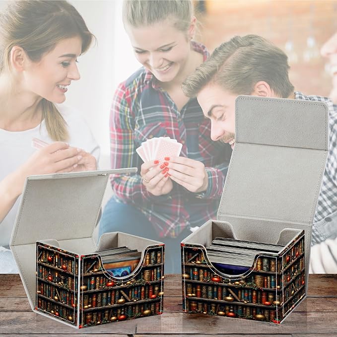 Card Deck Box for MTG, Cards Storage Box Fits 120+ Sleeved, Leather Small Size Strong Magnetic Closing Card Case for Board Games Magic TCG CCG Baseball Collection, Red Library Books
