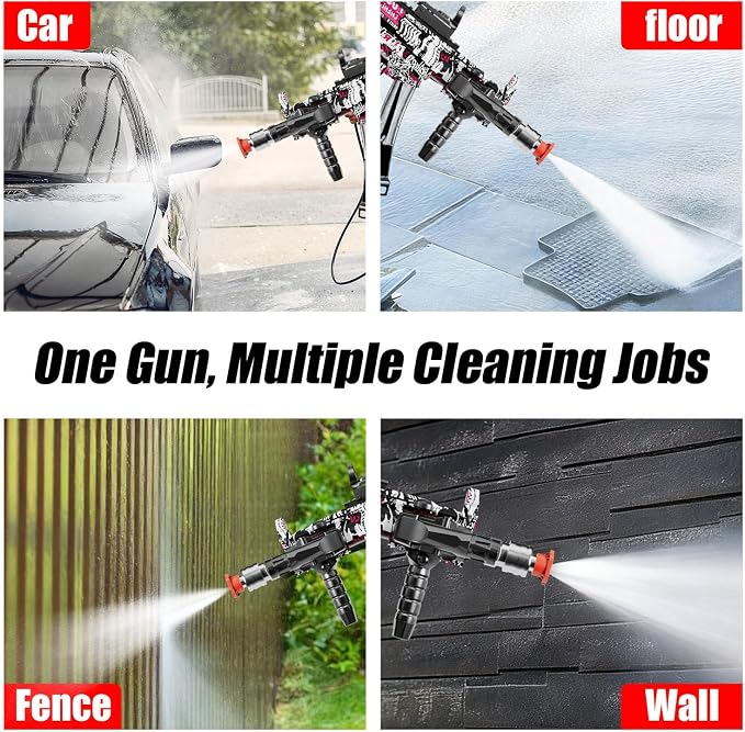 Swivel Pressure Washer Gun 3600 PSI – Easy Pull Trigger Handle with 3/8" Quick Connect Plug, Foam Cannon Compatible for Car, Home & Outdoor Cleaning (Black & Pink Graffiti)