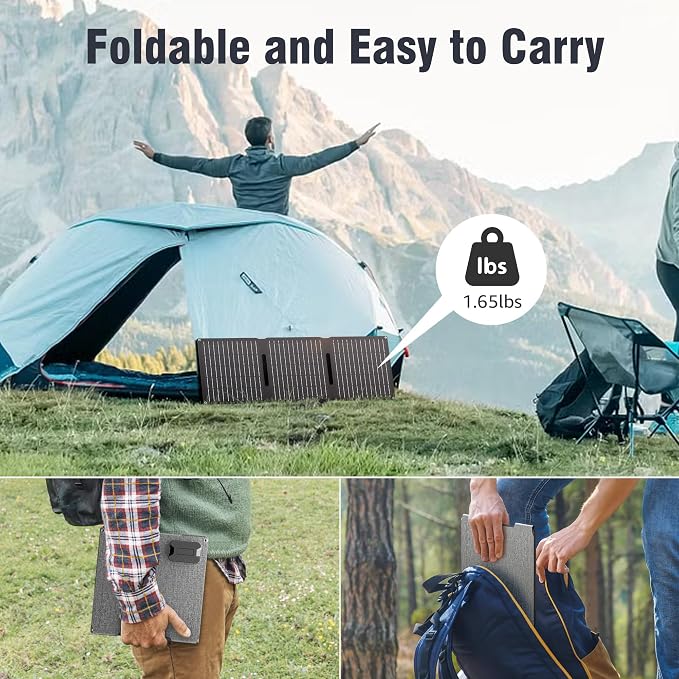 Portable Power Station with Foldable Solar Panel 30W, Portable Power Bank with AC Outlet 110V 120W, USB-C for Smart Devices Camping RV Travel VanLife Hiking Fishing-Orange