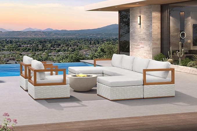 PURPLE LEAF Patio Outdoor Furniture Set 8 Pieces, Premium Leather Outdoor Couch Sectional Sofa, Patio Conversation Sets with Olefin Cushions, Patio Couch for Porch, Garden, Balcony, White
