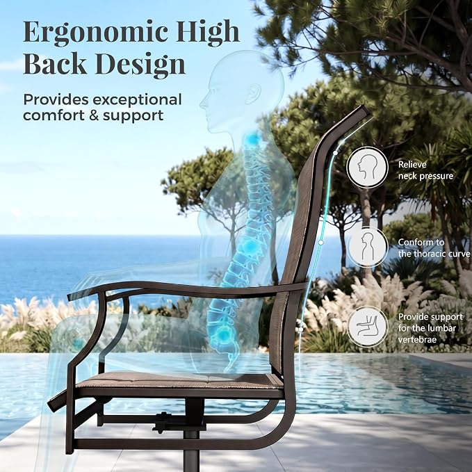 MIXPATIO 7 Pieces Patio Dining Set, Outdoor Table and Chairs, 6 x Textilene Swivel Dining Chairs and 60" Rectangle Black Table, for Cozy Garden Settings, Grey-Brown