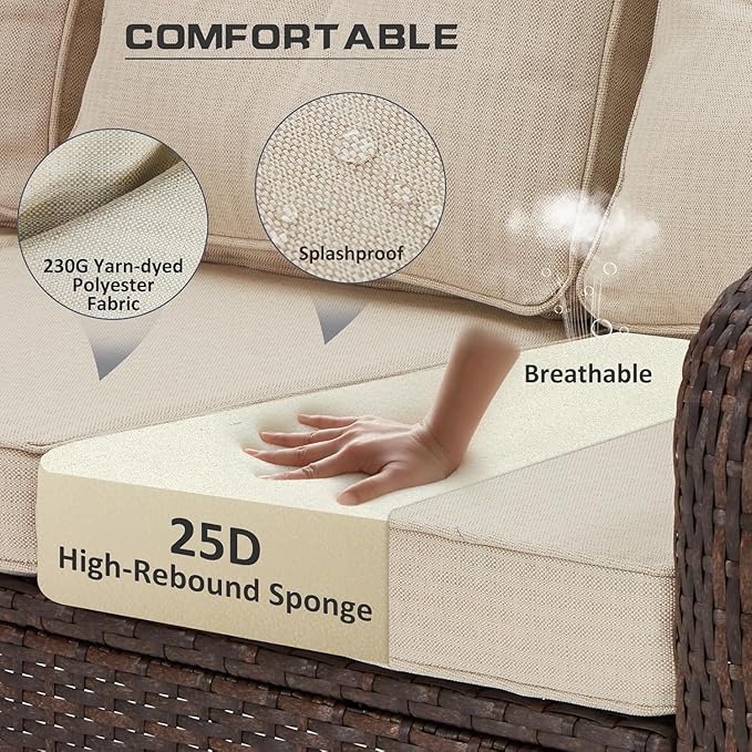 6 Pieces Wicker Patio Furniture Set Conversations Sets, 2 Outdoor 360° Swivel Chairs, Patio Swivel Chair with Table and Ottoman for Garden, Poolside, Backyard (Beige)