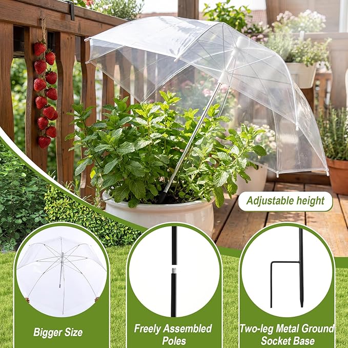Abbylike 4 Pcs Plant Umbrella Transparent Garden Plant Umbrellas Adjustable Height Waterproof Portable Greenhouse Umbrella for Small Plants Potted Plants Garden Flower Beds (25 Inch,Clear)