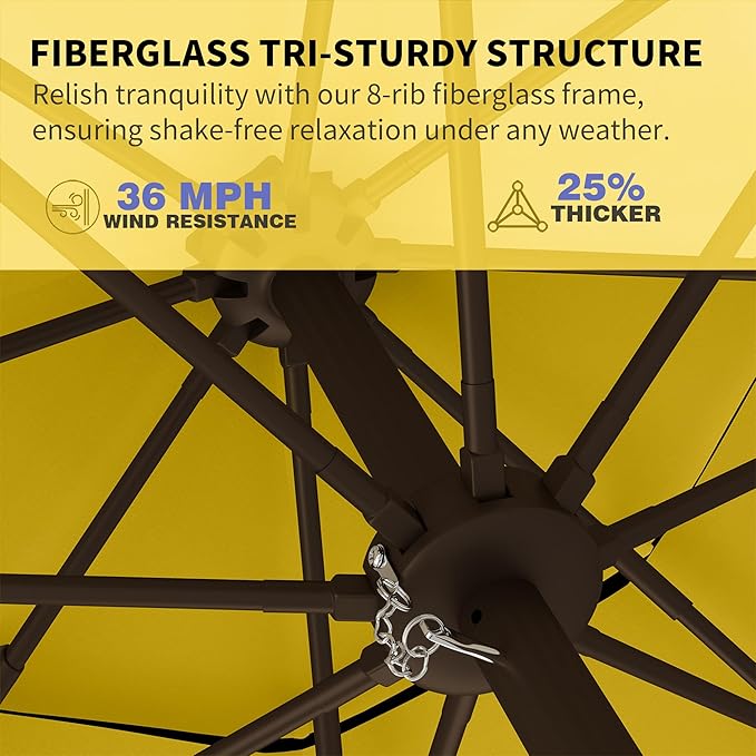 Kingdura 9ft 3-Tier Patio Umbrella with Solar Lights, Table Umbrella Outdoor Patio with Easy Crank & Tilt, 8 Sturdy Ribs, UV Protection, 32 LED Lights for Deck, Poolside, Market (Yellow)