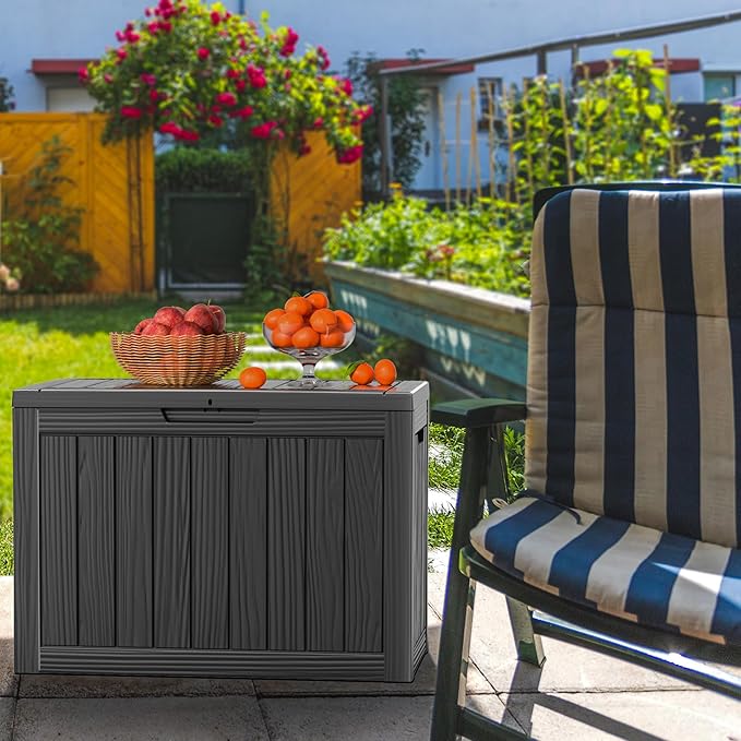 PatioZen 45 Gallon Resin Deck Box Outdoor Storage Box with Lockable Lid, Waterproof for Patio Cushions, Gardening Tools & Exercise Equipment