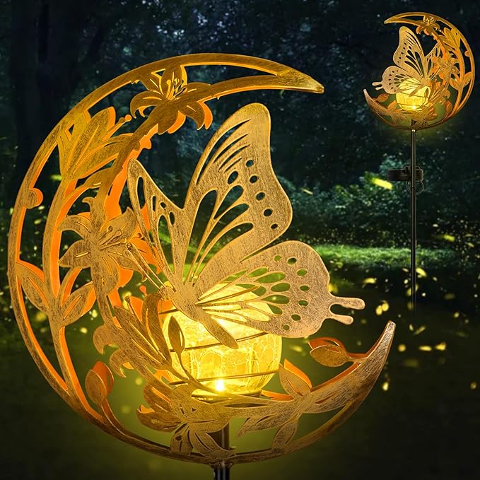 Solar Lights Outdoor Mothers Day Gifts Garden Decor Mothers Day Gifts for Women Mom Grandma Sister Butterfly Fairy Solar Lights Metal Solar Garden Decoration for Yard, Patio, Backyard, Porch, Lawn
