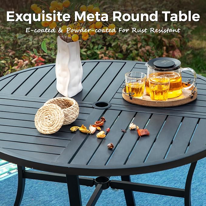 MIXPATIO 5 Piece Patio Dining Set, 4 x Textilene Dining Chairs, 42" Round Outdoor Dining Table with 1.57" Umbrella Hole, for Garden Lawn Porch and Backyard Poolside, Grey