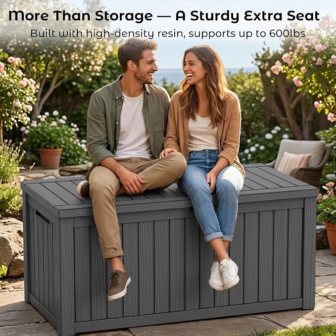 Large Outdoor Storage Box Waterproof, UV Resistant Resin Deck Box for Patio Furniture,Garden Tools,Cushions (Black, 150 Gallon)