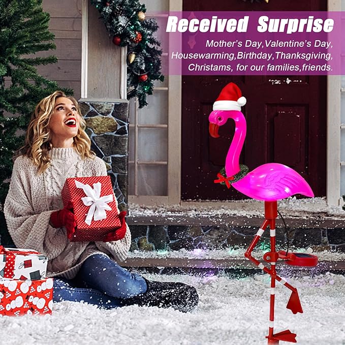 EDOF Solar Garden Lights Flamingo Decorations Outdoor Waterproof,2 Packs Solar Flamingo Light Garden Decor,Pink Flamingo Statue Decorative Figurine Lights for Yard Art Patio Porch Lawn