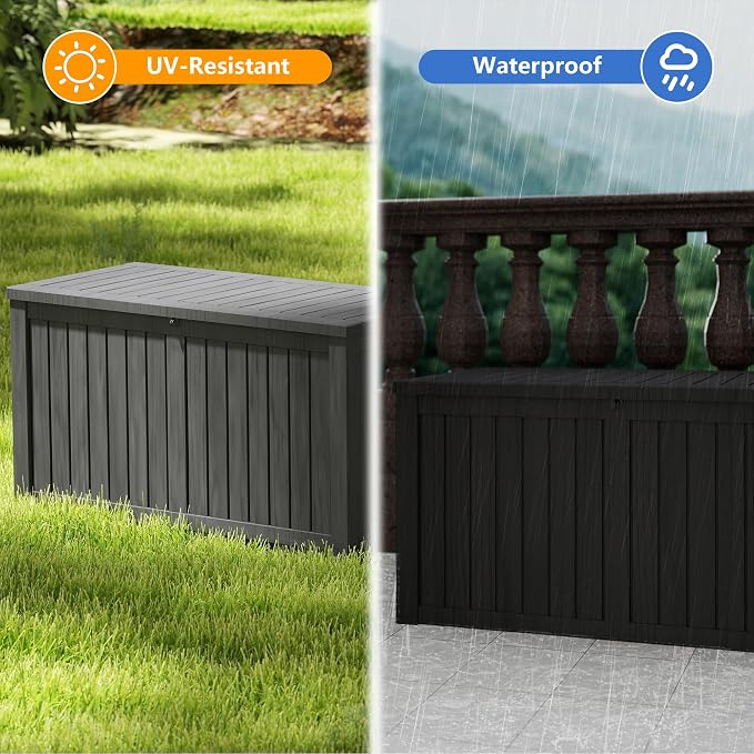 180 Gallon Deck Boxes Outdoor Waterproof, Outdoor Storage Box with Lockable Lid & UV-Resistant for Patio Furniture, Outdoor Cushions, Garden Tools and Pool Supplies, Black
