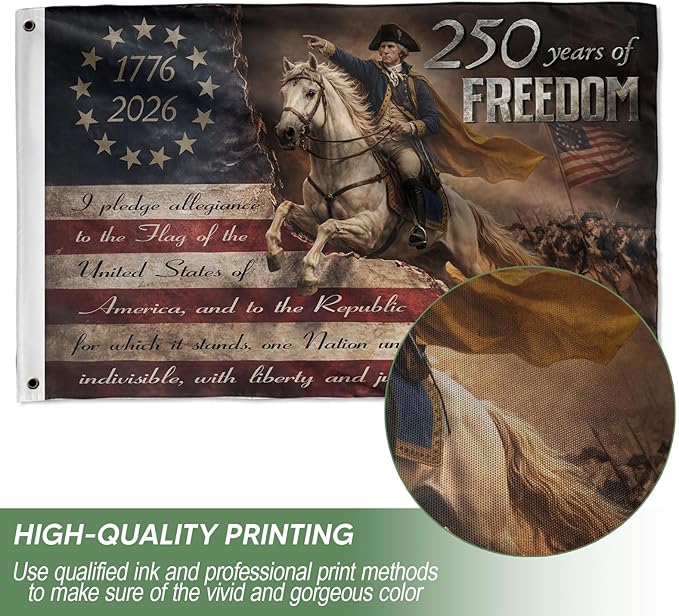 250th Anniversary Banner, 250 Years Of Freedom Flag 3x5 Ft, 250 Anniversary Usa Flag With Brass Grommets, Front & Back Printed, Patriotic Flags Decor House, American Flags With Eagle 1