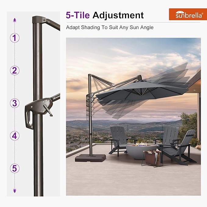 PURPLE LEAF 10' X 10' Cantilever Patio Umbrella with Base Included Round Umbrella with 360° Rotation Aluminum Outdoor Offset Hanging Umbrella for Patio Pool, Deep Grey