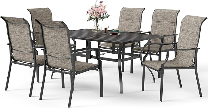 SUNSHINE VALLEY 7 Piece Patio Dining Sets for 6, Outdoor Table and Chairs Set with Patio Dining Table(1.61-2" Hole) and 6 High Back Textilene Patio Dining Chairs, Outdoor Dining Sets for Deck Backyard