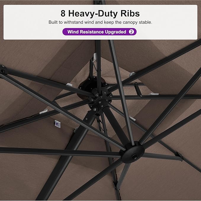 PURPLE LEAF 10' X 13' Double Top Cantilever Patio Umbrella Deluxe Large Outdoor Umbrella Rectangle Offset Umbrella with Fade Resistance for Garden Deck Pool Patio, Ash Mocha