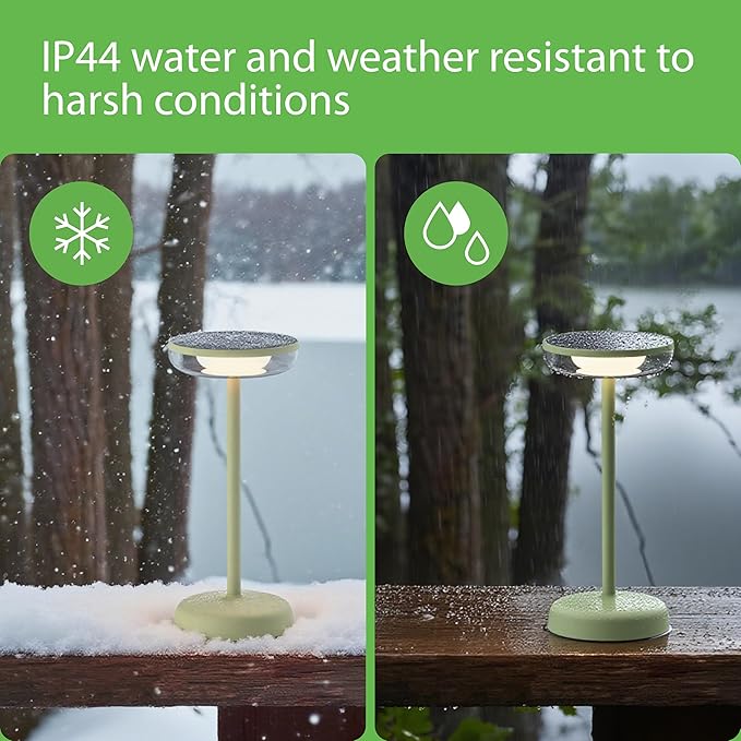 Cocktail Style Solar Table Lamp – Cordless LED Light with USB-C Charging, Dimmable Warm 2700K Glow, Weather Resistant for Indoor/Outdoor Use – Green, 1 Pack