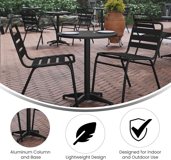 Flash Furniture Mellie 23.5'' Round Metal Indoor-Outdoor Table with Base, Black