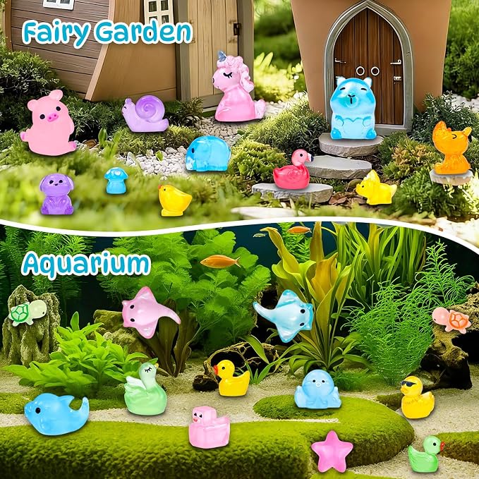 160 Pcs Luminous Mini Resin Animal Figures Glow in the Dark Small Little Tiny Ducks Animal Miniature Figurines for Crafts Fairy Garden Accessories Micro Landscape Decoration