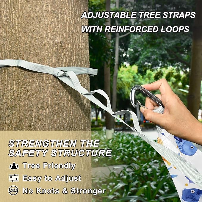 Camping Hammock Outdoor Hammocks for Outside Seaweeds Fish Seashells Beach Trees Portable Lightweight with Pockets Tree Straps Indoor