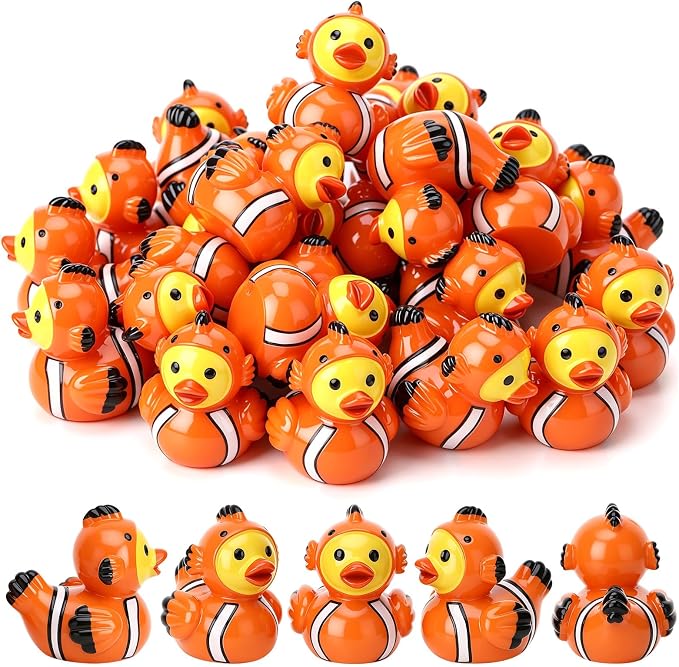 30 Pcs Clownfish Ducks, Mini Clownfish Resin Ducks Bulk | Fun Printed Toy Figures for Birthday Party Favors, Themed Decor, Kids Gift Collection (Clownfish)