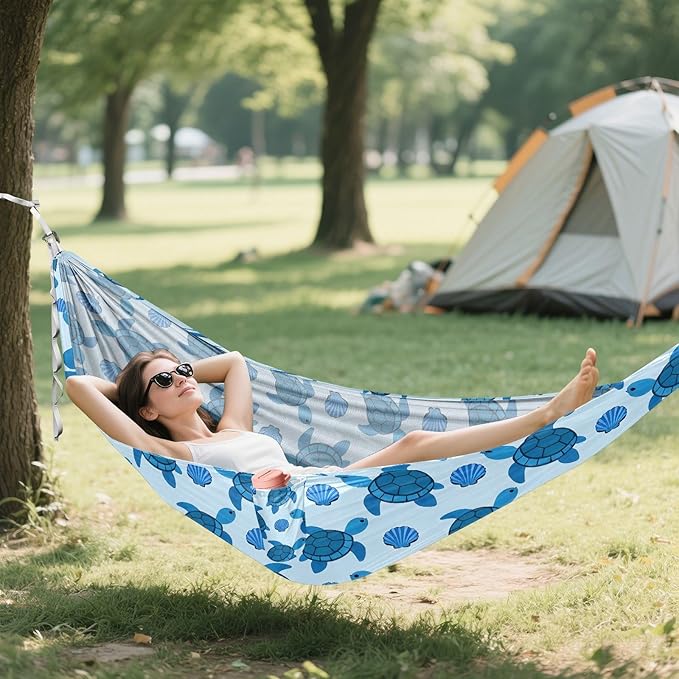 Camping Hammock Outdoor Hammocks for Outside Turtle Blue Beach Trees Portable Lightweight with Pockets Tree Straps Indoor