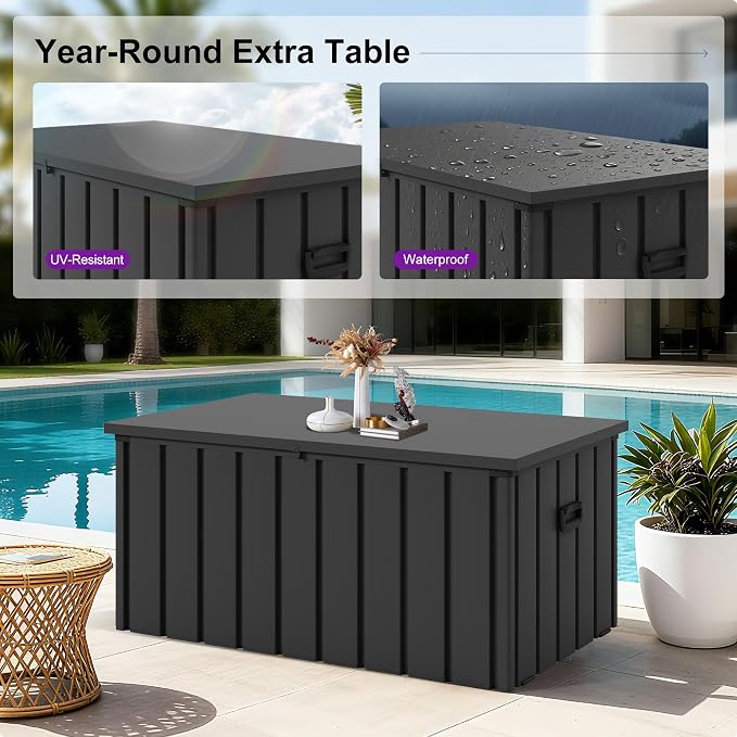 PURPLE LEAF Outdoor Deck Box 150 Gallon Waterproof Lockable Storage Box Container with Lid Deck Organization for Patio Cushions Side Table Pool Accessories Garden Tools, Gray