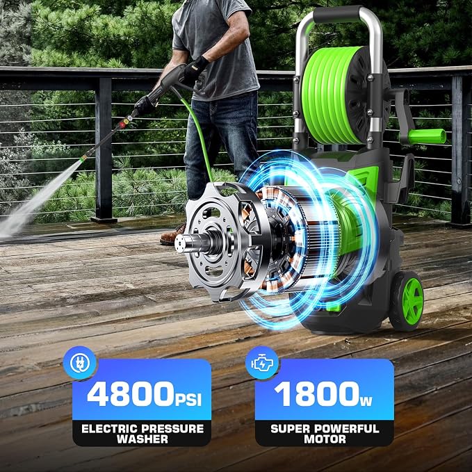 Pressure Washer 4800PSI, 4.0GPM Portable Power Washer with Foam Cannon,4 Nozzles,33FT Hose and Soap Bottle,Car Wash Machine/Car/Driveway/Patio Clean,Green