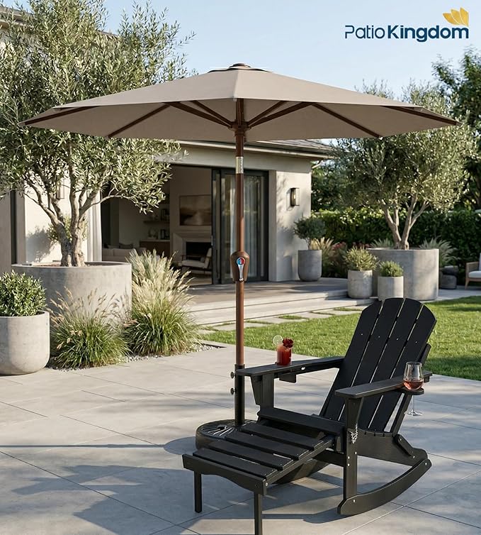 PatioKingdom 10FT Patio Umbrella with Push Button Tilt and Crank, Outdoor Market Umbrella with 8 Fiberglass Ribs, UV Protection Table Umbrella for Pool,Backyard,Garden,Deck
