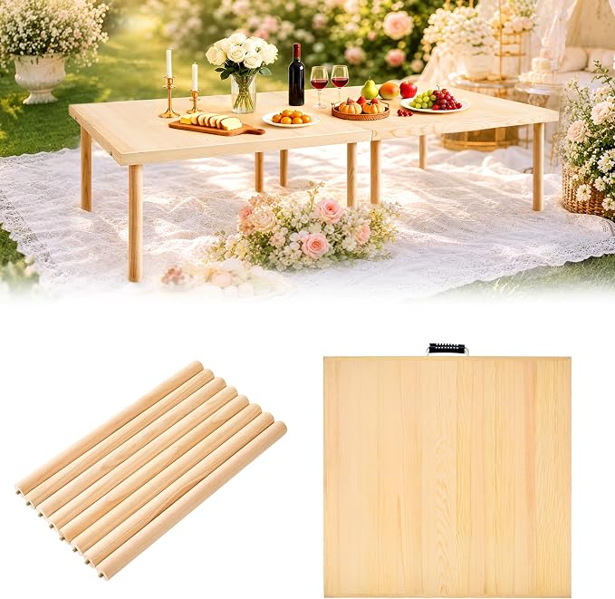 48"x24" Boho Wooden Picnic Table, Portable Wood Picnic Desk,Solid Wood Picnic Table, Boho Low Picnic Floor Desk for Beach, Camping, Backyard, Floor Seating