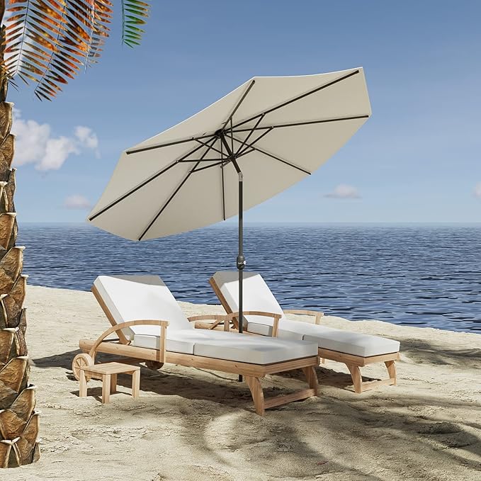 Greesum Patio Umbrella, Outdoor Table Umbrella with Push Button Tilt, Crank and 8 Sturdy Ribs