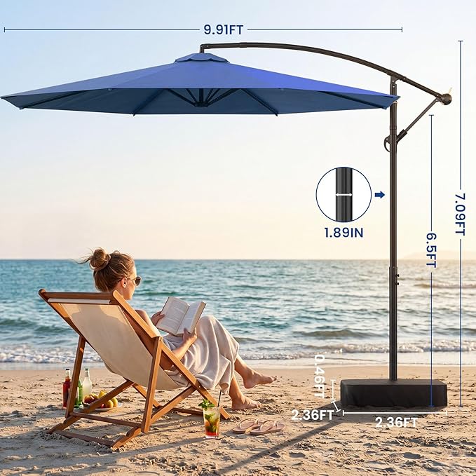 Patio Umbrella, 10FT Outdoor Umbrella with Base Included, 45° Tilt Large Cantilever, UV Protection, 360° Rotation for Backyard, Poolside, Deck, Pool, Garden