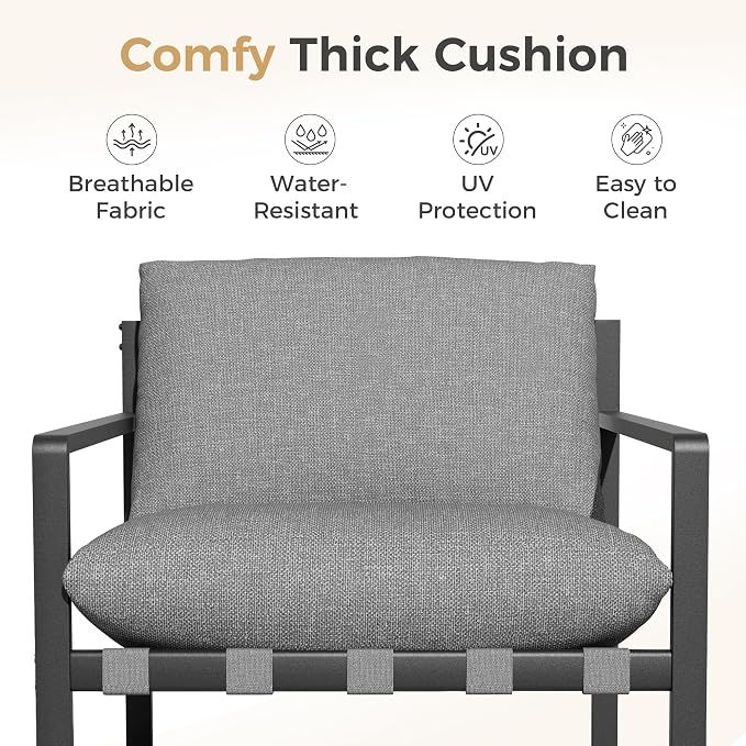 Grand patio 4 Piece Outdoor Furniture Set, Patio Sofa with Cushion, Metal Couch with Coffee Table, 4-Seat Conversation Set for Porch Deck Balcony Backyard, Grey