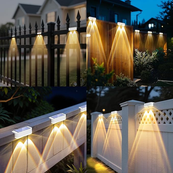 Peasur Solar Fence Lights Outdoor, 8 Pack Step Light Solar Powered, Waterproof LED Deck Lights for Stairs Railing Yard Patio Outside Warm White-White