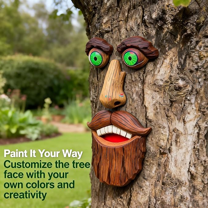 Tree Faces Decor Outdoor, Large Whimsical Old Man Tree Hugger Statues, Resin Tree Art for Garden Yard Patio, Funny Tree Peeker Sculptures for Halloween Easter (D)
