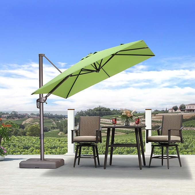 PURPLE LEAF 8' X 8' Cantilever Patio Umbrella Antique Bronze Square Umbrella with 360° Rotation and Aluminum Offset Hanging Outdoor Umbrella for Pool Garden Backyard Deck, Green