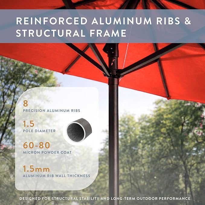 California Umbrella 12-Year Protection 9-Ft Outdoor Patio Umbrella, Sunbrella Fade-Resistant Fabric, Auto-Tilt, Heavy Duty Aluminum Frame, 8 Reinforced Ribs for Pool or Deck, Bronze Pole, Melon