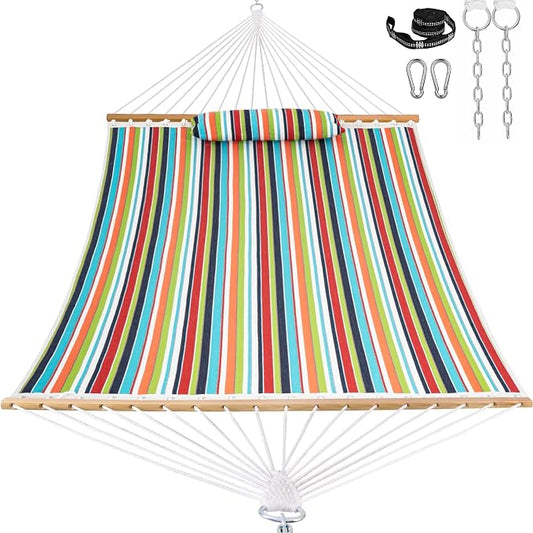 Lazy Daze Hammocks 12 FT Sunbrella Fabric Quilted Hammock Double Sunbrella Quilted Hammock with Spreader Bars & Pillow, All Weather and Fade Resistant for Outdoor, 450 lbs Capacity, Carousel Confetti