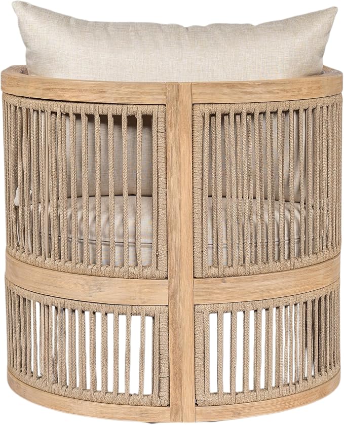 Christopher Knight Home Eden 5 Piece Patio Furniture Set with MGO Fire Pit+Tank Holder, 4-Seater Outdoor Acacia Wood Conversation Set with Cushions and Rectangular Fire Table,Light Teak+Beige+Natural
