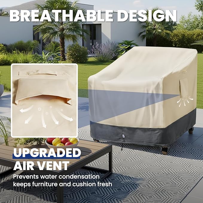 Extra Heavy Duty Patio Chair Covers Waterproof, 2 Pack Patio Furniture Covers for Outdoor Swivel/ Rocking Chair/ Adirondack Chairs, Outdoor Seat Cover with Air Vents, 35"W x 37"D x 38.5"H