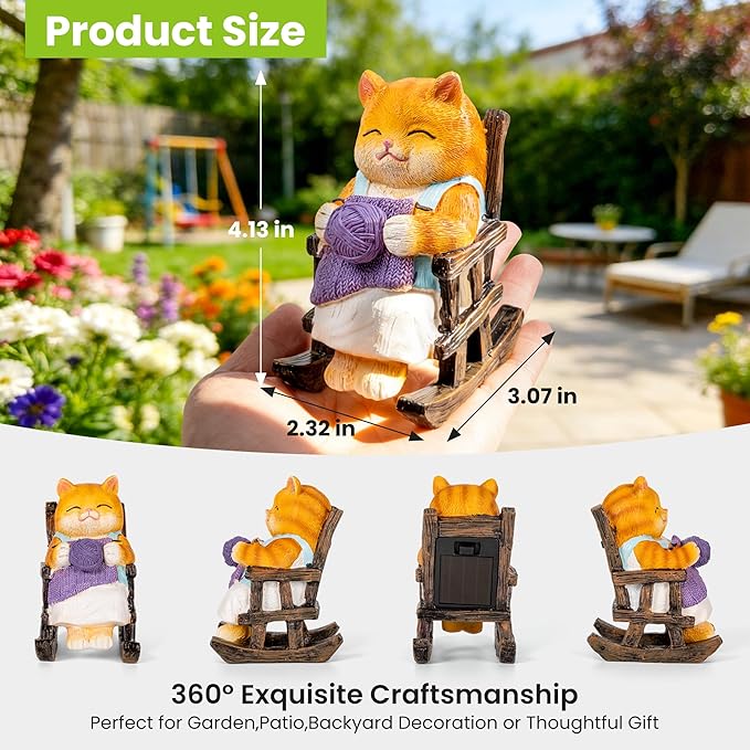 SOWSUN Miniature Cat Garden Statue Gift Outdoor Fairy Decor Figurine Lights Solar Garden Ornament, Birthday Gifts for Women Mother Mom Grandma Cat Lovers, Housewarming Porch Patio Yard Windowsill