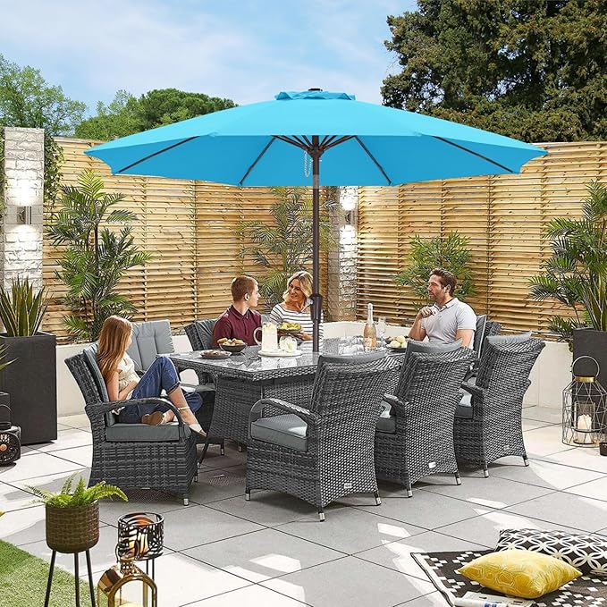 ABCCANOPY 10FT Patio Umbrella, Outdoor Windproof Table Umbrella with Push Button Tilt and Crank for Garden, Lawn, Deck & Backyard (Turquoise)